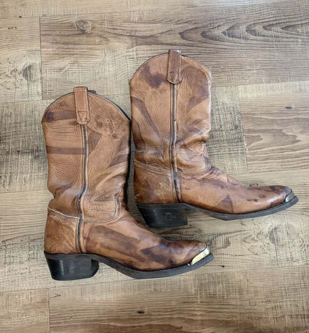 Vintage Distressed Tan Leather Cowboy Boots Double H USA made